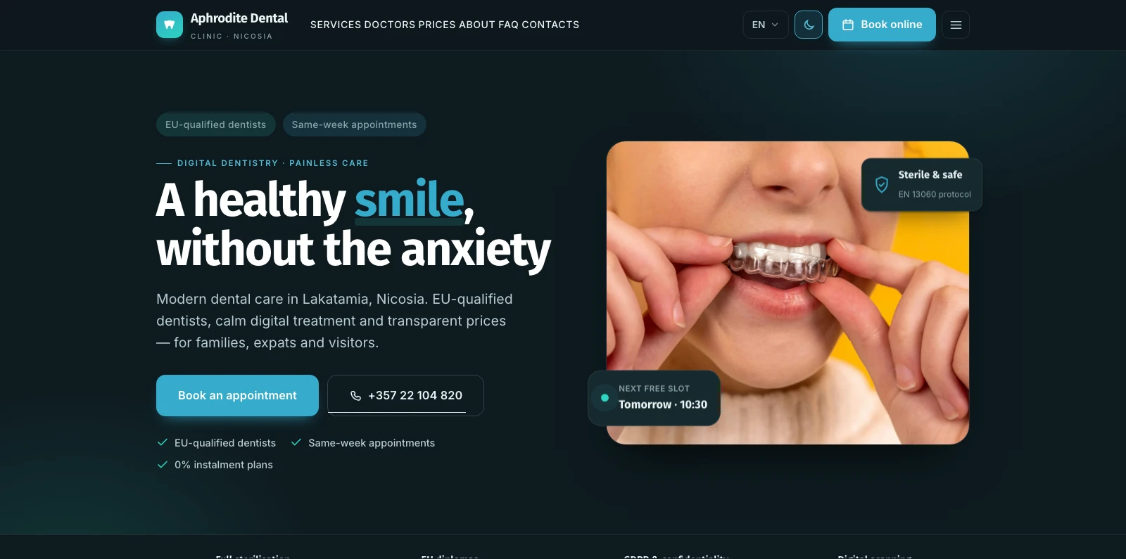 Dark theme — follows the system preference