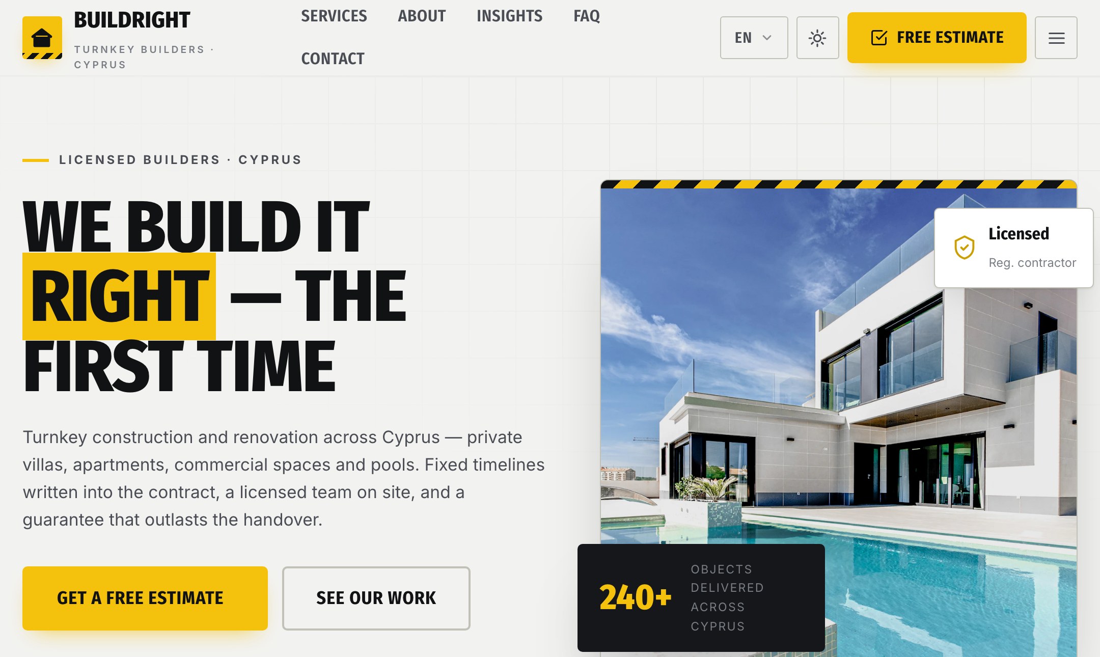 Homepage: industrial hero with a free-estimate CTA