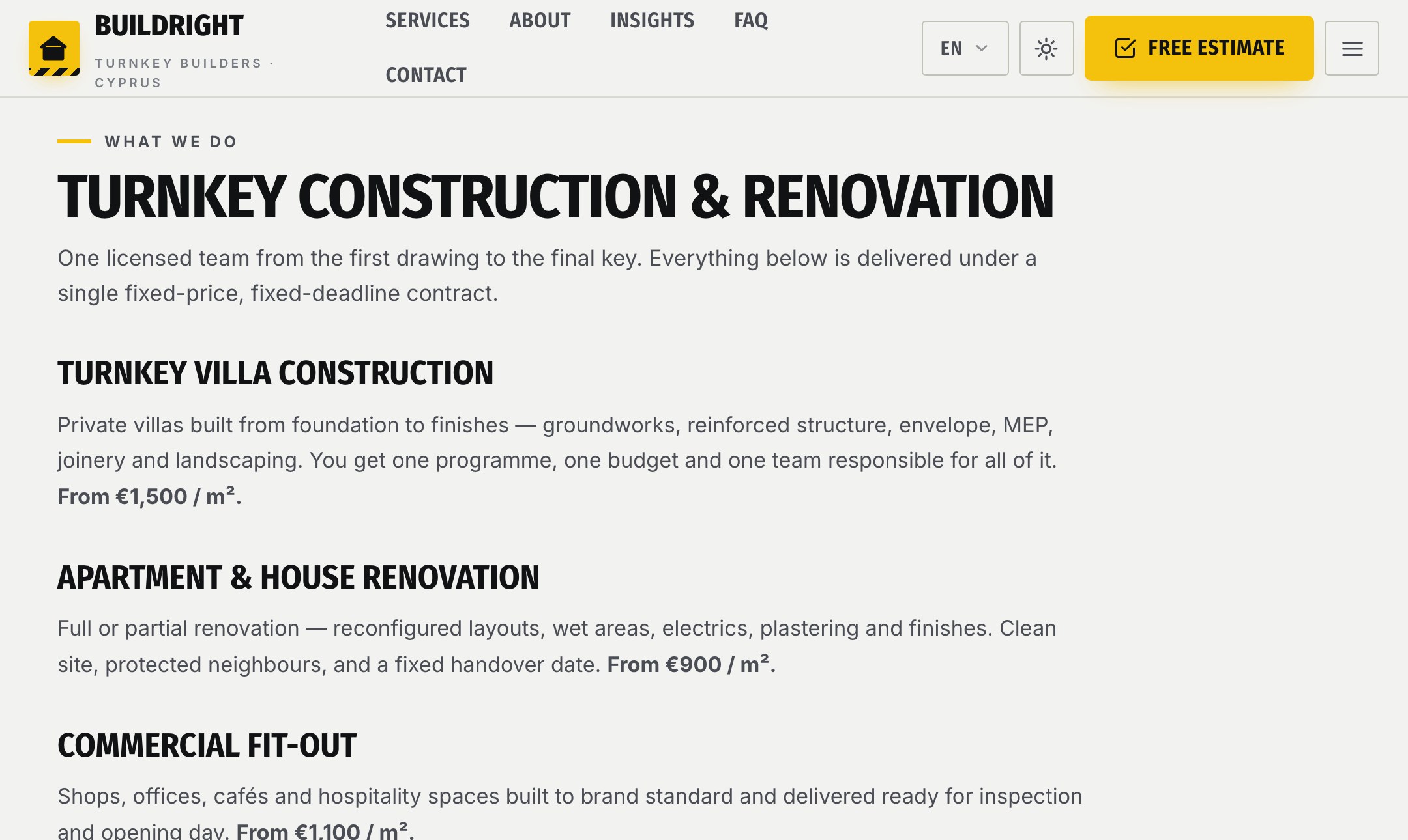 Turnkey services in a bento grid