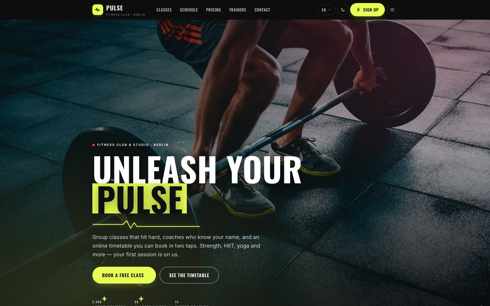 Homepage: full-bleed kinetic hero with a free-trial CTA